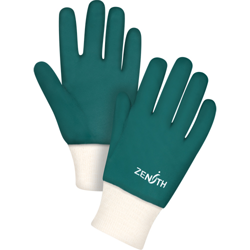 Double Dipped Green Gloves, Pair, One Size, Length, 10", Thickness, 70-mil, Cuff Style, Knit Wrist, Shell Material, Rough, Colour, Green, Case Quantity