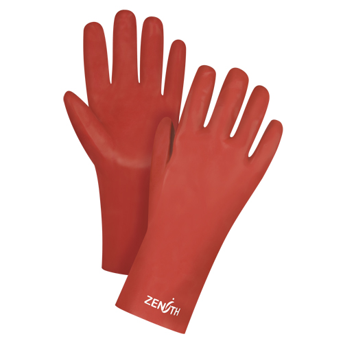 Red Smooth-Finish Chemical-Resistant Gloves, Pair, One Size/9, Length, 12", Thickness, 47-mil, Cuff Style, Gauntlet, Shell Material, 120, Finish, Smooth, Colour
