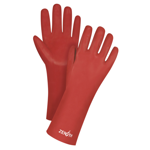 Red Smooth-Finish Chemical-Resistant Gloves, Pair, One Size/9, Length, 14", Thickness, 47-mil, Cuff Style, Gauntlet, Shell Material, 120, Finish, Smooth, Colour