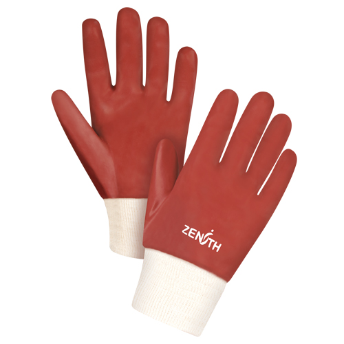 Red Smooth-Finish Chemical-Resistant Gloves, Pair, Large/9, Length, 10", Thickness, 47-mil, Cuff Style, Knit Wrist, Shell Material, 120, Finish, Smooth, Colour