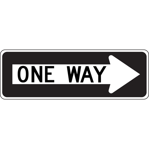 "One Way" Sign, Material, Aluminum, Height, 12", Width, 36", Display Type, Bolt-On, Legend, Right One Way w/ Arrow Pictogram