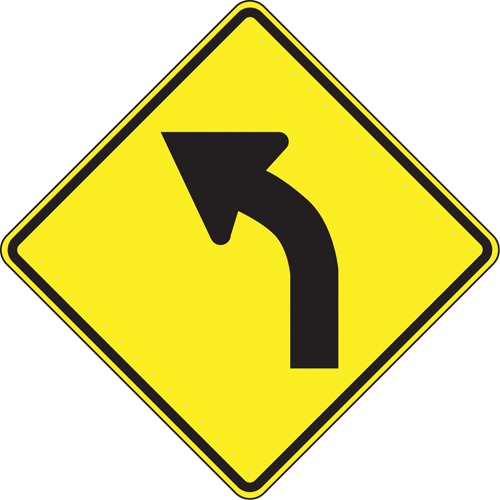 Curve Left Traffic Sign, Material, Aluminum, Height, 24", Width, 24", Display Type, Bolt-On, Legend, Left Curve Pictogram