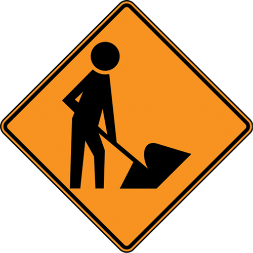 Men at Work Rigid Construction Sign, Each, Aluminum, Height, 30", Width, 30", Display Type, Bolt-On, Language, Construction Pictogram