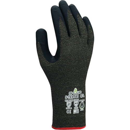 S-TEX® 581 Cut Resistant Gloves, Pair, Large/8, Gauge, 13, Shell Material, Kevlar®/Stainless Steel, Coating, Foam Nitrile, Coating Style, Grey/Black