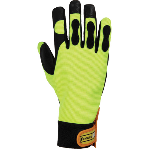 Endura® Hi-Viz Chainsaw Gloves, Size, Medium/8, Cuff Style, Hook & Loop, Palm Material, Goatskin, Certification(s), EN 381