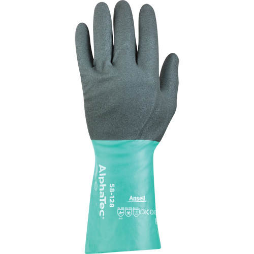 AlphaTec® 58-128 Chemical-Resistant Gloves, Case of 144 Pairs, 7, Length, 13", Thickness, 7-mil, Cuff Style, Straight, Shell Material, Grey/Green