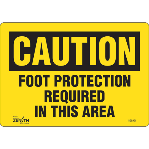 "Foot Protection Required" Sign, Each, Vinyl, Height, 7", Width, 10", Display Type, Adhesive, Language, 4 Mil, Legend, Caution; Foot Protection Required In This Area, Manufacturer's Warranty