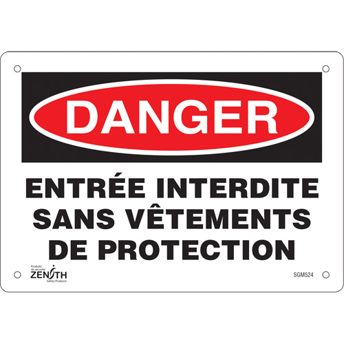 "Entrée Interdite" Sign, Each, Plastic, Height, 7", Width, 10", Display Type, Bolt-On, Language, 0.055", Legend, Danger; Entrée Interdite Sans Vêtements De Protection, Manufacturer's Warranty