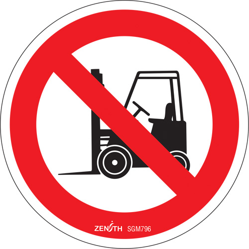 No Forklifts CSA Standard Safety Sign, Each, Vinyl, Height, 6", Width, 6", Display Type, Adhesive, Language, No Forklifts Pictogram, Thickness, 4 mil, Pictogram Certification(s)