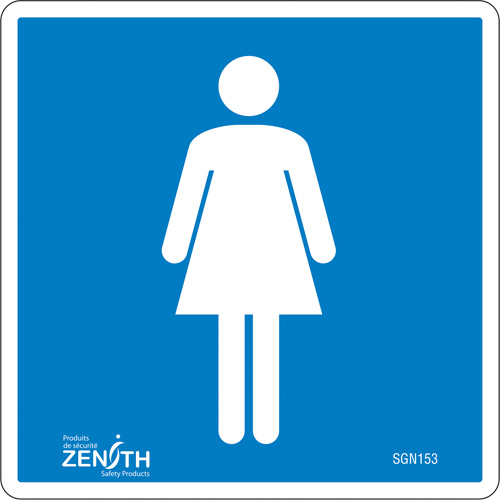 Women CSA Standard Safety Sign, Each, Vinyl, Height, 6", Width, 6", Display Type, Adhesive, Language, Women Pictogram, Thickness, 4 mil, Pictogram Certification(s)