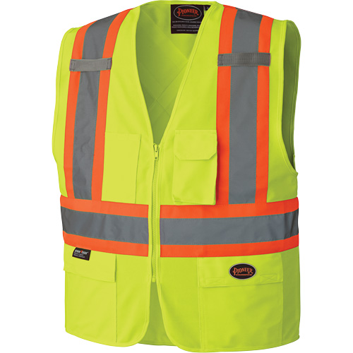 Zippered Vest, Colour, High Visibility Lime-Yellow, Reflective Stripe Colour, Orange & Silver, Size, 3X-Large, Material