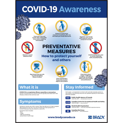 "COVID-19 Awareness" Sign, 24" x 18", Plastic, English with Pictogram Each