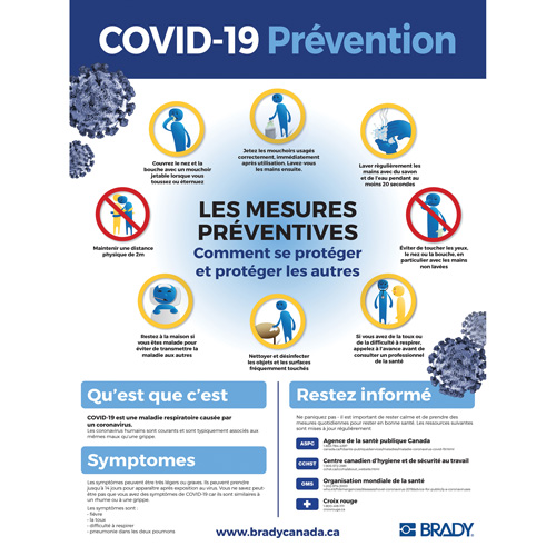 COVID-19 Awareness Sign, 24" x 18", Plastic, French with Pictogram Each
