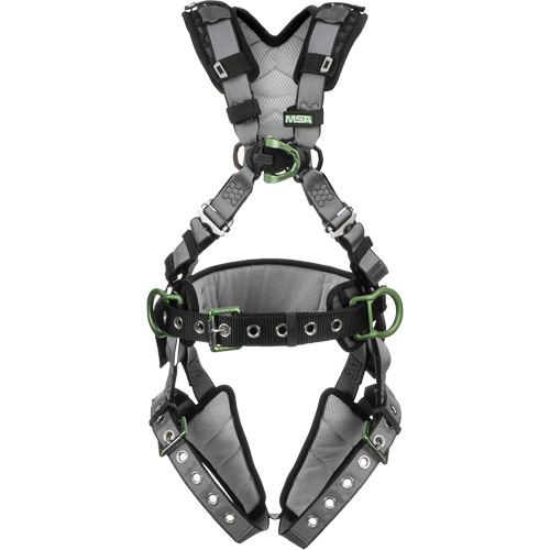 Type, Descent Control/Fall Arrest/Ladder Climbing/Work Positioning, ADLP, Weight Capacity, 400 lbs., Size, Large/Medium, D-Rings, Back - Front - Side, Leg Strap Connections, Aluminum, Hardware Colour, Green