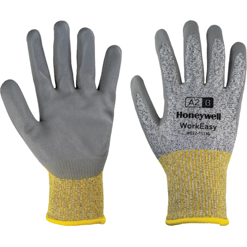 WorkEasy Cut Protective Gloves, Pair, Medium/8, Gauge, 13, Shell Material, HPPE/Glass Fibre, Coating, Polyurethane, Coating Style, Medium Grey, Cuff Colour, Yellow, Coverstitch Colour