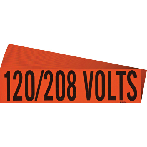 "120/208 Volts" Conduit & Voltage Labels, Pack of 25, Vinyl/Cloth, Height, 2-1/4", Width, 9", Display Type, Adhesive, Language, Repositionable Rubber, Finish, Semi-Gloss, Colour