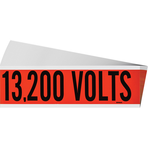 "13,200 Volts" Conduit & Voltage Labels, Pack of 25, Vinyl/Cloth, Height, 2-1/4", Width, 9", Display Type, Adhesive, Language, Repositionable Rubber, Finish, Semi-Gloss, Colour