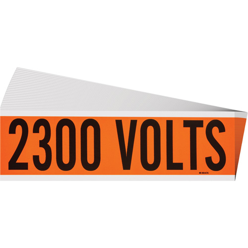 "2300 Volts" Conduit & Voltage Labels, Pack of 25, Vinyl/Cloth, Height, 2-1/4", Width, 9", Display Type, Adhesive, Language, Repositionable Rubber, Finish, Semi-Gloss, Colour