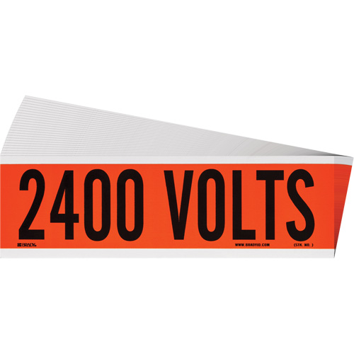 "2400 Volts" Conduit & Voltage Labels, Pack of 25, Vinyl/Cloth, Height, 2-1/4", Width, 9", Display Type, Adhesive, Language, Repositionable Rubber, Finish, Semi-Gloss, Colour