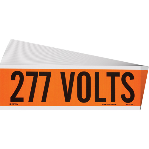 "277 Volts" Conduit & Voltage Labels, Pack of 25, Vinyl/Cloth, Height, 2-1/4", Width, 9", Display Type, Adhesive, Language, Repositionable Rubber, Finish, Semi-Gloss, Colour