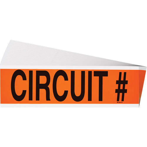 "Circuit #" Conduit & Voltage Labels, Pack of 25, Vinyl/Cloth, Height, 2-1/4", Width, 9", Display Type, Adhesive, Language, Repositionable Rubber, Finish, Semi-Gloss, Colour
