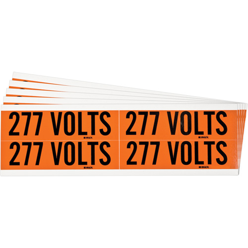 "277 Volts" Conduit & Voltage Labels, Pack of 5, Vinyl/Cloth, Height, 1-1/8", Width, 4-1/8", Display Type, Adhesive, Language, Repositionable Rubber, Finish, Semi-Gloss, Colour