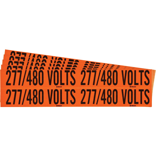 "277/480 Volts" Conduit & Voltage Labels, Pack of 5, Vinyl/Cloth, Height, 1-1/8", Width, 4-1/8", Display Type, Adhesive, Language, Repositionable Rubber, Finish, Semi-Gloss, Colour