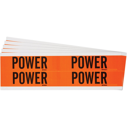 "Power" Conduit & Voltage Labels, Pack of 5, Vinyl/Cloth, Height, 1-1/8", Width, 4-1/8", Display Type, Adhesive, Language, Repositionable Rubber, Finish, Semi-Gloss, Colour