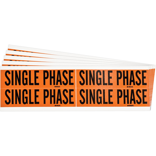 "Single Phase" Conduit & Voltage Labels, Pack of 5, Vinyl/Cloth, Height, 1-1/8", Width, 4-1/8", Display Type, Adhesive, Language, Repositionable Rubber, Finish, Semi-Gloss, Colour