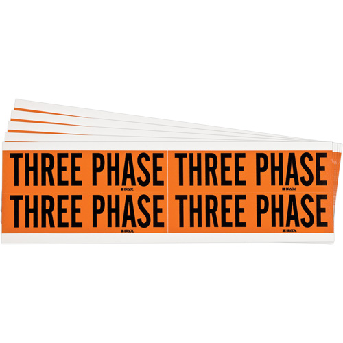 "Three Phase" Conduit & Voltage Labels, Pack of 5, Vinyl/Cloth, Height, 1-1/8", Width, 4-1/8", Display Type, Adhesive, Language, Repositionable Rubber, Finish, Semi-Gloss, Colour