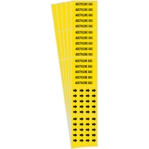 "Acetylene Gas" Pipe Marker, Each, Vinyl, Colour, Black on Yellow, Pipe Diameter, 0" - 3/4", Label Height, 2-1/4", Label Width, 3