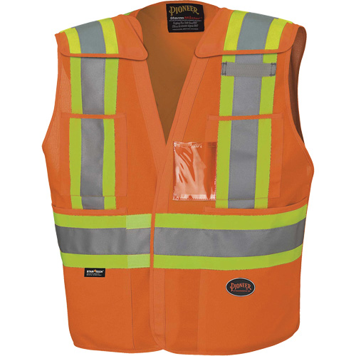 Drop-Shoulder Tear-Away Surveyor's Vest, Colour, High Visibility Orange, Reflective Stripe Colour, Yellow & Silver, Size, 6X-Large/7X-Large, Material