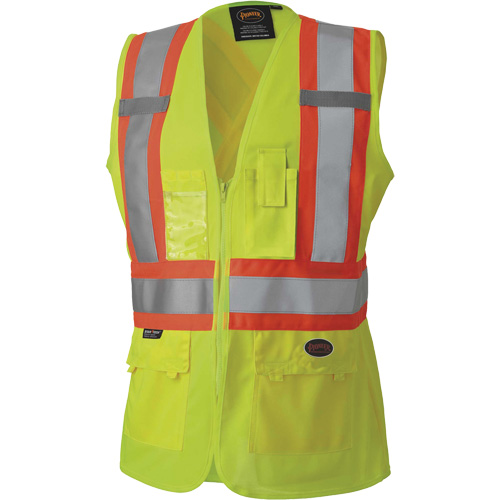 139 Women's Safety Vest, Each, High Visibility Lime-Yellow, Reflective Stripe Colour, Orange & Silver, Size, 2X-Large, Material, Polyester, Standard(s) Met