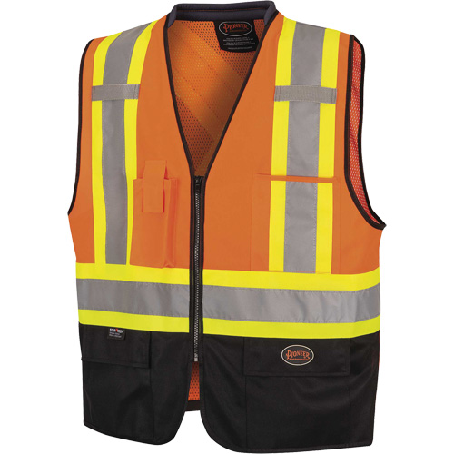 Zip-Front Bi-Colour Safety Vest, Colour, High Visibility Orange, Reflective Stripe Colour, Yellow & Silver, Size, 2X-Large/3X-Large, Material