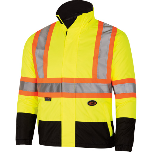 Waterproof Reversible Safety Jacket, Colour, High Visibility Lime-Yellow, Reflective Colour, Silver/Orange, Size, Medium, Material, Polyester/Polyurethane, Additional Certification(s), ANSI/ISEA 107-2020 Class 3 Type P and R, Closure Type, Zipper with Snap Storm Placket