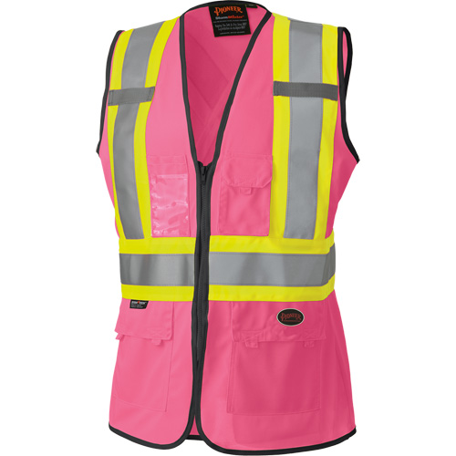 Women's Safety Vest, Colour, Pink, Reflective Stripe Colour, Lime-Green & Silver, Size, 3X-Large, Material, Polyester