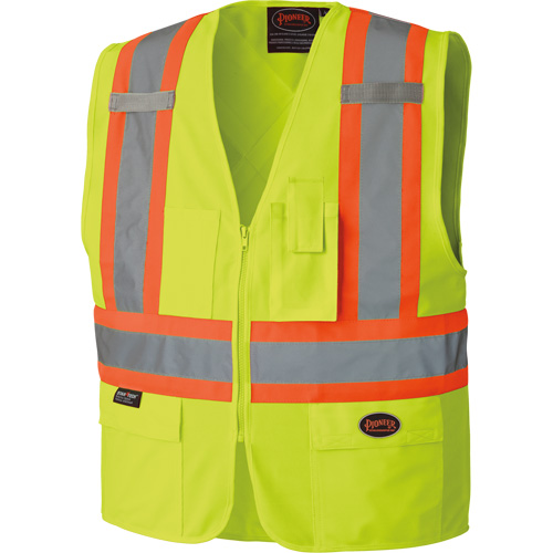 High-Visibility Vest, Colour, High Visibility Lime-Yellow, Reflective Stripe Colour, Orange & Silver, Size, 4X-Large, Material, Polyester