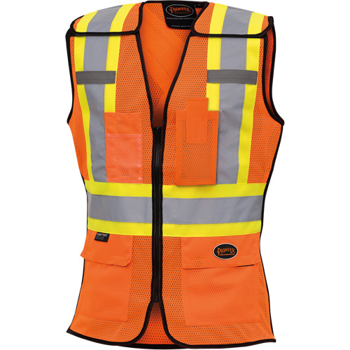 Women's High-Visibility Safety Tear-Away Vest, Colour, High Visibility Orange, Reflective Stripe Colour, Yellow & Silver, Size, Small, Material, Polyester, Material Thickness, 3.5 oz. (120 GSM), Additional Certifications, ANSI/ISEA 107-2020 Class 2 Type P and R