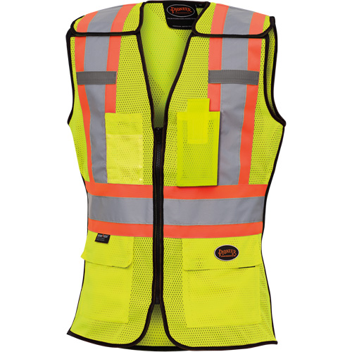Women's High-Visibility Safety Tear-Away Vest, Colour, High Visibility Lime-Yellow, Reflective Stripe Colour, Orange & Silver, Size, X-Large, Material, Polyester, Material Thickness, 3.5 oz. (120 GSM), Additional Certification(s), ANSI/ISEA 107-2020 Class 2 Type P and R