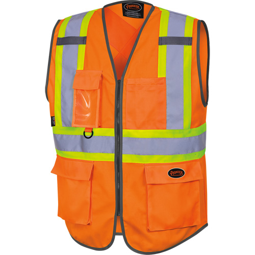 Zipper Front Safety Vest, Colour, High Visibility Orange, Reflective Stripe Colour, Yellow & Silver, Size, X-Small, Material, Polyester, No. of Pockets, 9, Additional Certification(s), ANSI/ISEA 107-2020 Class 2 Type P and R