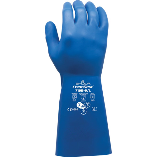 719B Chemical-Resistant Gloves, Pack of 12 Pairs, 10, Length, 13", Thickness, 11-mil, Cuff Style, Gauntlet, Shell Material