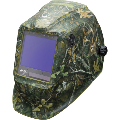 VIKING™ 3350 White Tail Camo™ Welding Helmet, Each, Graphics, Viewing Area, 3.74" L x 3.34" W, Shade Level, 5 - 13, (1) Welding Helmet; (1) Helmet Bag; (1) Bandana; (5) KP2898-1 Outside Cover Lenses; (2) KP3044-1 Inside Cover Lenses; (1) Decal Sheet, Compliance, ANSI Z87.1, Control Type