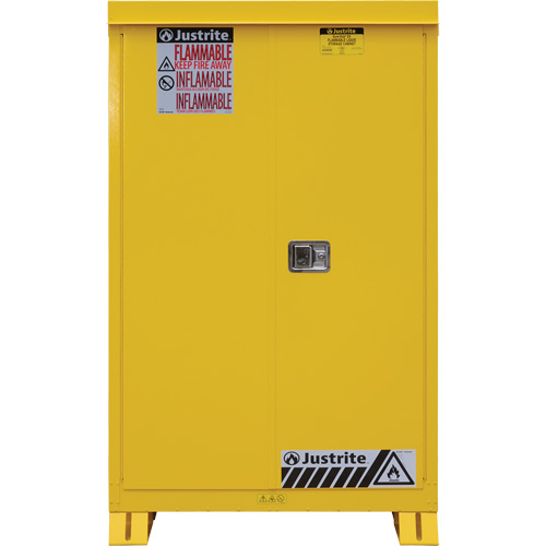 Outdoor Flammable Storage Cabinet, Each, Manual, Capacity, 45 gal., Width, 43", Depth, 18", Height, Yellow, Material, 18-Gauge Steel, Weight