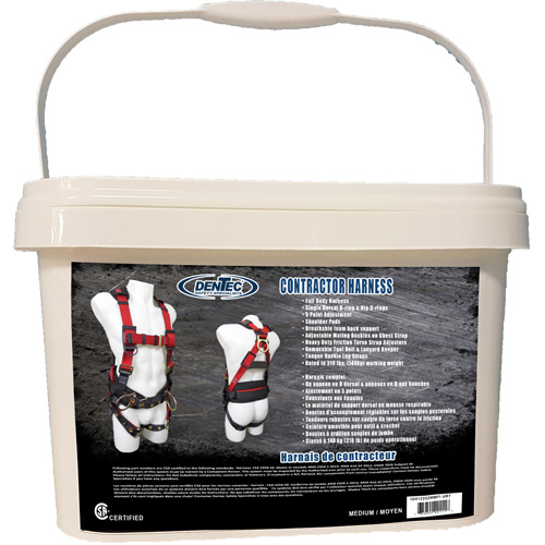Contractor Safety Harness in Pail, Type, Work Positioning/Fall Arrest, Meets/Exceeds CSA Class, AP, Weight Capacity, 352 lbs., Size, Medium, Colour, Black, Red