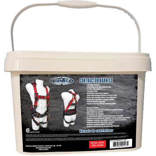 Contractor Safety Harness in Pail, Work Positioning/Fall Arrest, Meets/Exceeds CSA Class, AP, Weight Capacity, 352 lbs., Size, X-Large, D-Rings, Black, Red