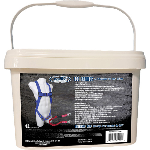 ECO™ Safety Harness in Pail with 6' Lanyard, Type, Fall Arrest, Meets/Exceeds CSA Class, A, Weight Capacity, 255 lbs., Size, Universal, Colour, Blue, Material, Polyester
