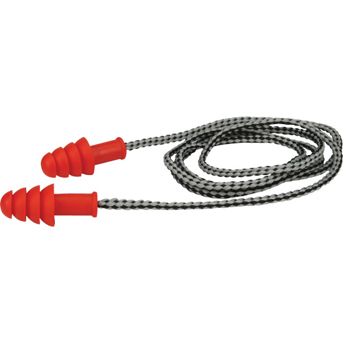 PIP® Reusable TPR Ear Plugs, Box of 100, Corded, NRR dB, 27, Size, One-Size, Certification(s), None, Packaging, Red, Shape, Flange, Ear Plug Material