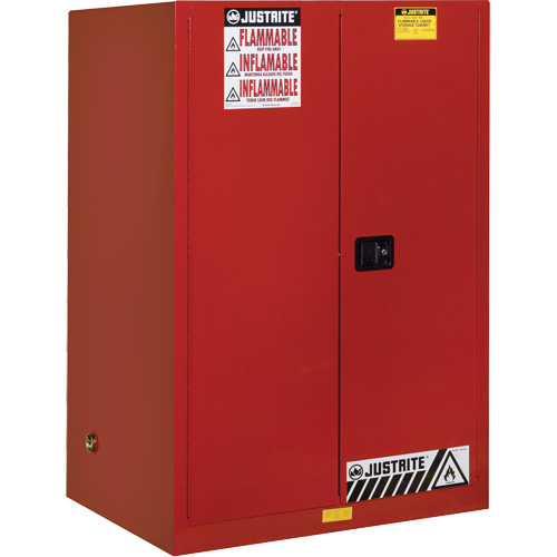 Sure-Grip EX Flammable Cabinet, Door Type, Manual, Capacity, 90 Gal., Width, 43", Depth, 34", Colour, Red, Adjustable Shelves, Yes