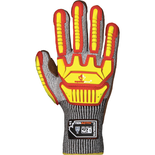 TenActiv STAGBLPVB Impact Gloves, Size, Large, Cuff Style, Knit Wrist, Palm Material, Cowhide, Gauge, 13-Gauge, Cut Resistance, ANSI Level A8