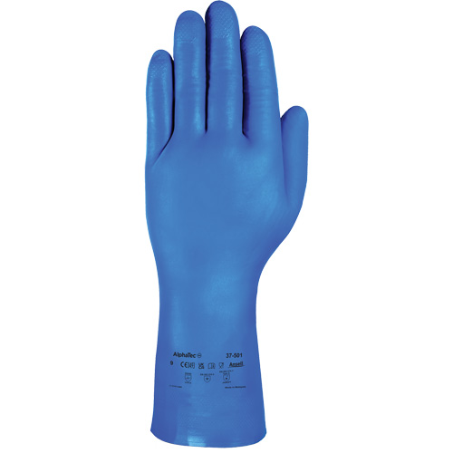 AlphaTec 37-501 Blue Medium-Duty Chemical-Resistant Gloves, Size, 7, Length, 13", Thickness, 16.5-mil, Cuff Style, Gauntlet, For Use With, Automotive, Food Processing, Machinery & Equipment, Energy, Coating Colour, Blue